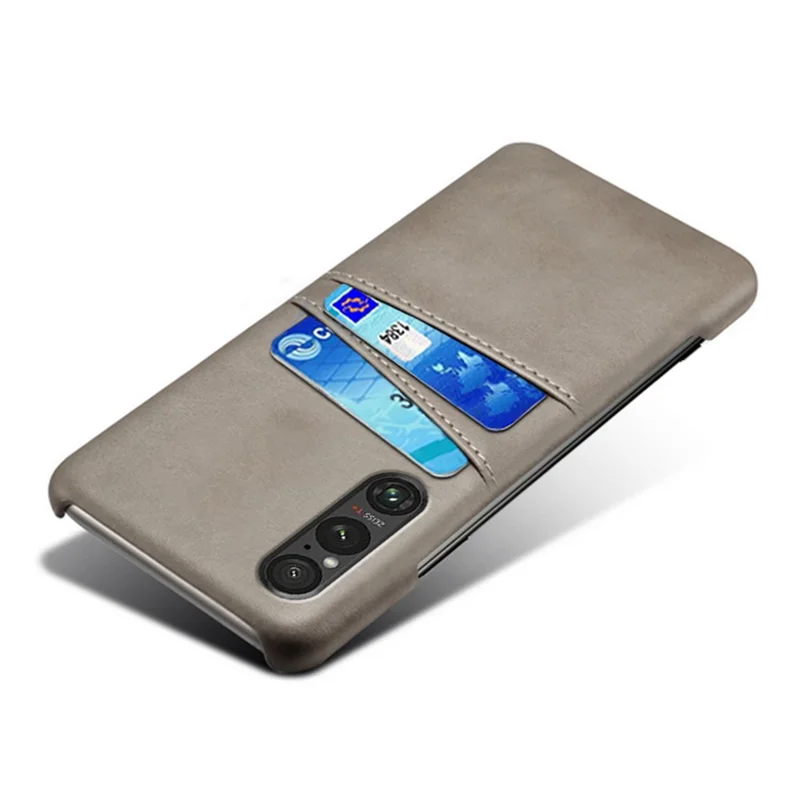 Dual Card Slots Phone Case for Sony Xperia 1 V , Anti-scratch PU Leather Coated PC Cover - Grey