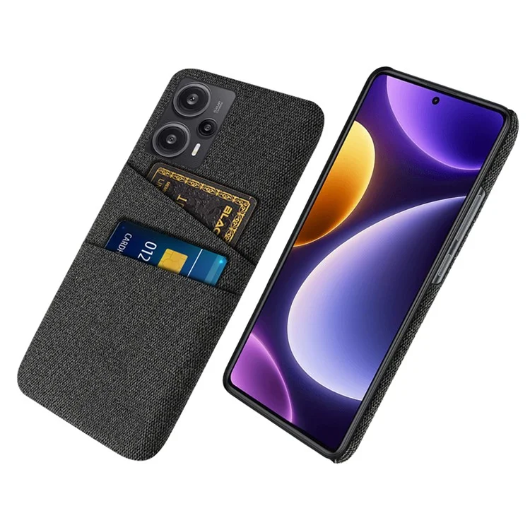 Para Xiaomi Redmi Note 12 Turbo / Poco F5 5G Funda de Teléfono Dura de PC + Tela con Ranuras para Tarjetas Dual - Negro