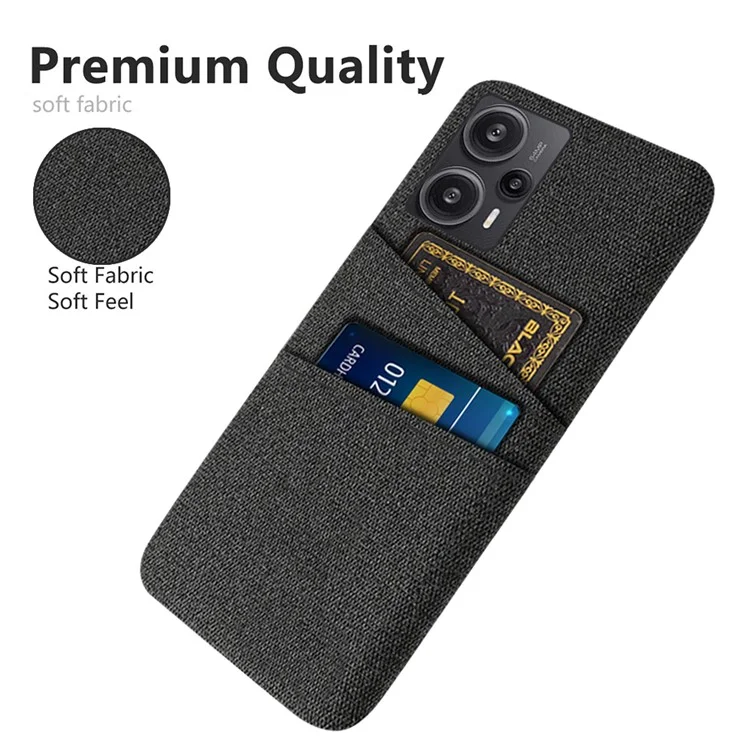 Para Xiaomi Redmi Note 12 Turbo / Poco F5 5G Funda de Teléfono Dura de PC + Tela con Ranuras para Tarjetas Dual - Negro