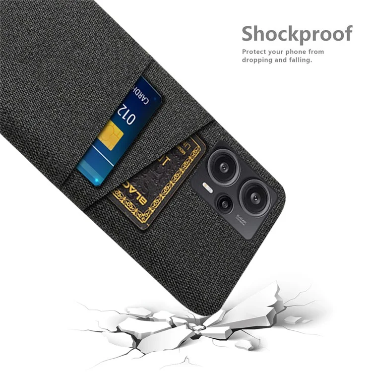 Para Xiaomi Redmi Note 12 Turbo / Poco F5 5G Funda de Teléfono Dura de PC + Tela con Ranuras para Tarjetas Dual - Negro