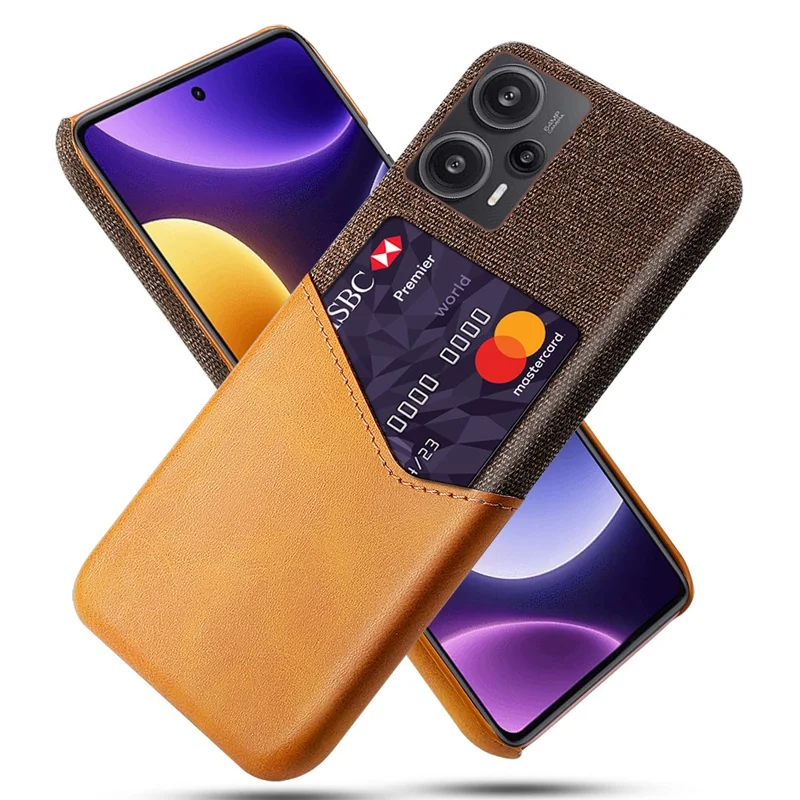 Card Holder Case for Xiaomi Redmi Note 12 Turbo / Poco F5 5G , Cloth Texture Leather Coated PC Phone Cover - Orange