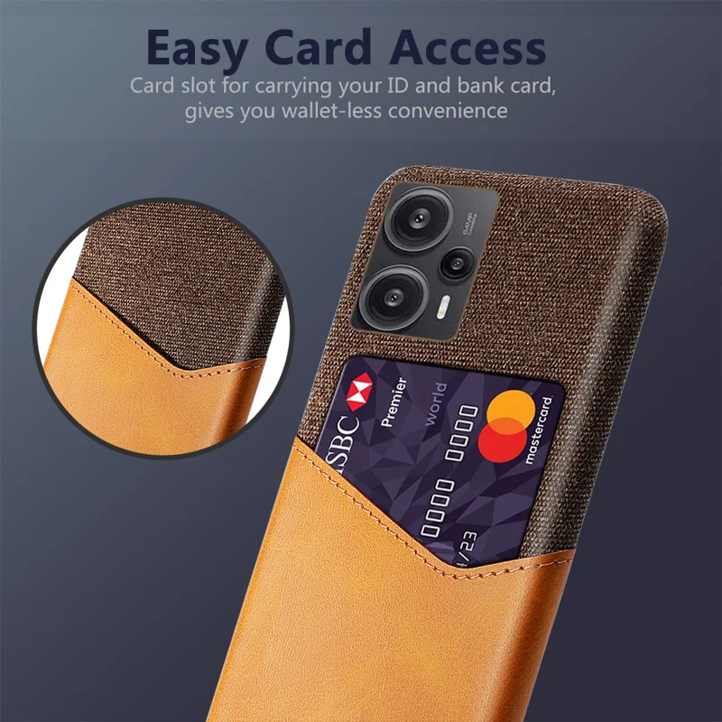 Card Holder Case for Xiaomi Redmi Note 12 Turbo / Poco F5 5G , Cloth Texture Leather Coated PC Phone Cover - Orange