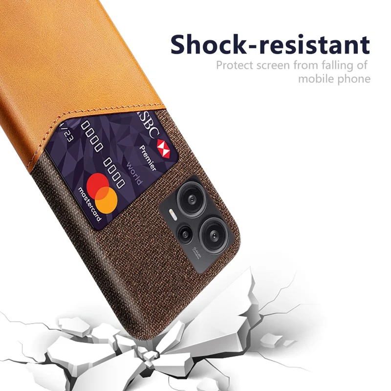 Card Holder Case for Xiaomi Redmi Note 12 Turbo / Poco F5 5G , Cloth Texture Leather Coated PC Phone Cover - Orange