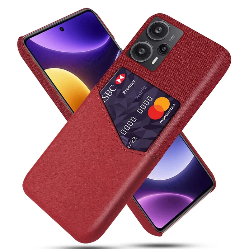 Card Holder Case for Xiaomi Redmi Note 12 Turbo / Poco F5 5G , Cloth Texture Leather Coated PC Phone Cover - Red