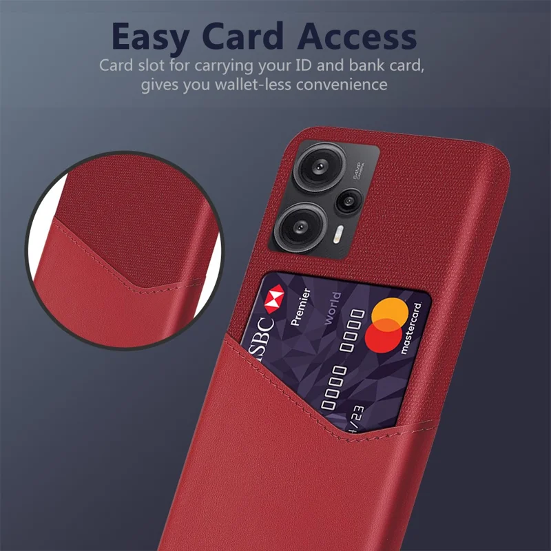 Card Holder Case for Xiaomi Redmi Note 12 Turbo / Poco F5 5G , Cloth Texture Leather Coated PC Phone Cover - Red