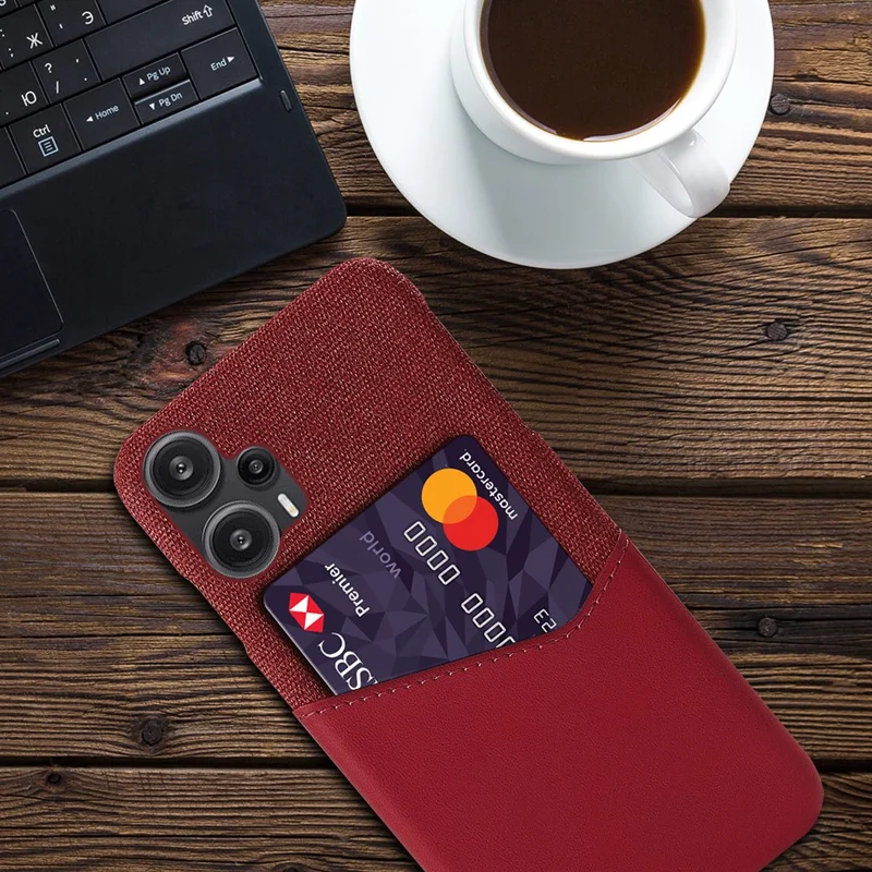 Card Holder Case for Xiaomi Redmi Note 12 Turbo / Poco F5 5G , Cloth Texture Leather Coated PC Phone Cover - Red