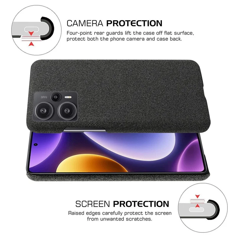 Для Xiaomi Redmi Note 12 Turbo / Poco F5 5G Cloth+Hard PC Phone Case Anti-scracth Phone Cover - Black