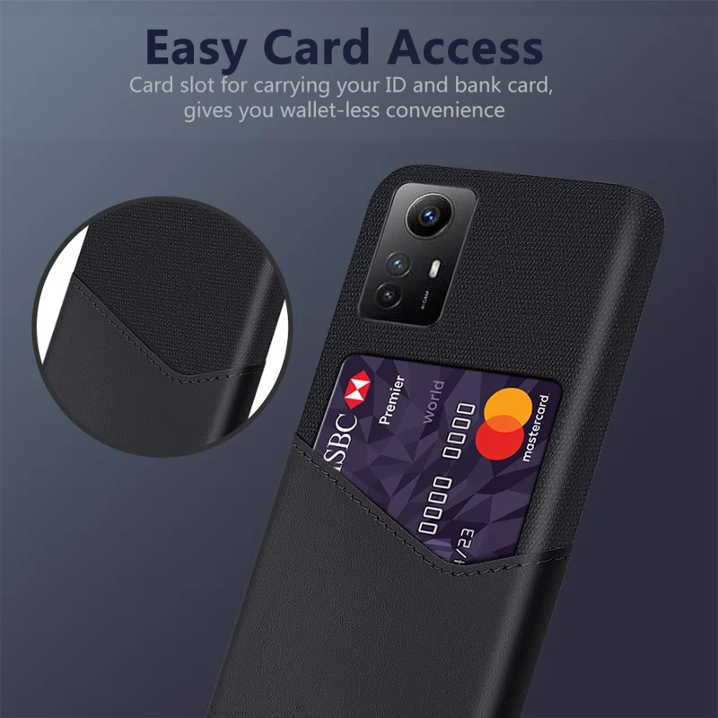 For Xiaomi Redmi Note 12S 4G Card Holder Phone Case Cloth Texture Leather Coated PC Cover - Black