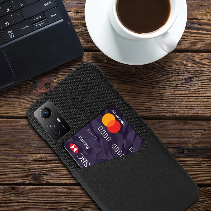 For Xiaomi Redmi Note 12S 4G Card Holder Phone Case Cloth Texture Leather Coated PC Cover - Black