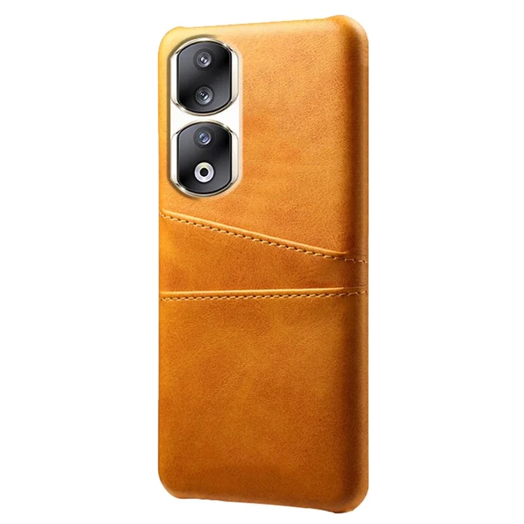 For Honor 90 Pro Dual Card Slots PU Leather Coated PC Case Anti-scratch Phone Cover - Laranja