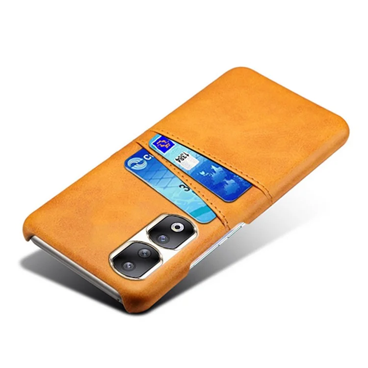 For Honor 90 Pro Dual Card Slots PU Leather Coated PC Case Anti-scratch Phone Cover - Laranja