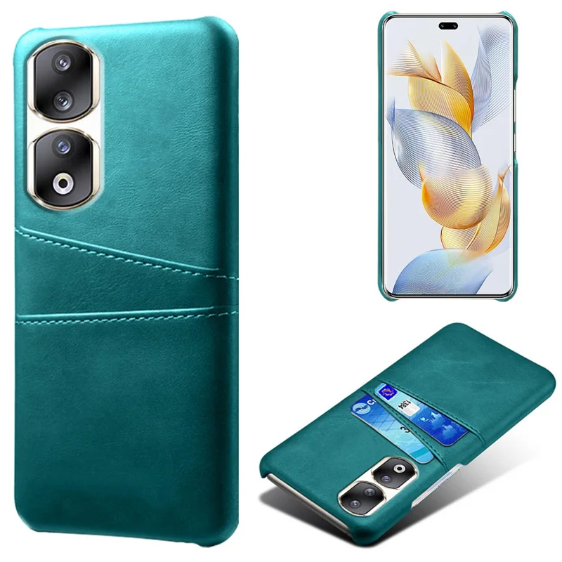 For Honor 90 Pro Dual Card Slots PU Leather Coated PC Case Anti-scratch Phone Cover - Green