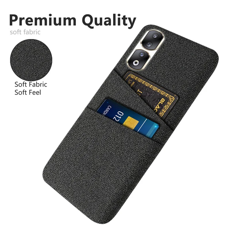 Cloth Texture Phone Cover for Honor 90 Pro , Hard PC + Cloth Protective Case with Dual Card Slots - Black