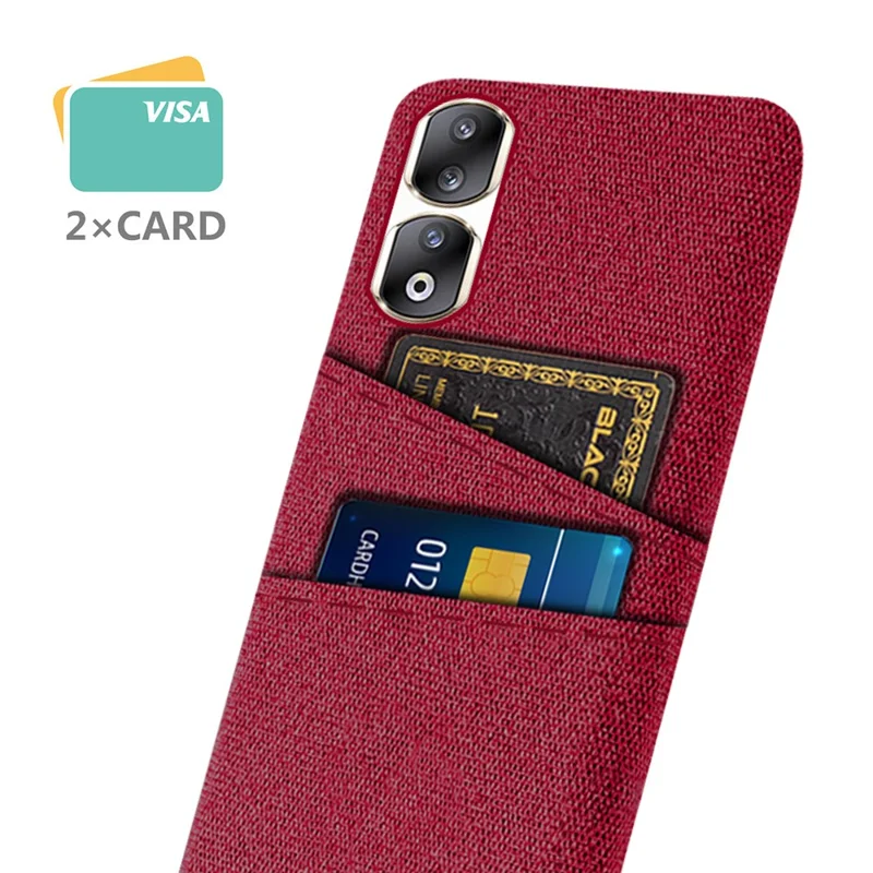Cloth Texture Phone Cover for Honor 90 Pro , Hard PC + Cloth Protective Case with Dual Card Slots - Red