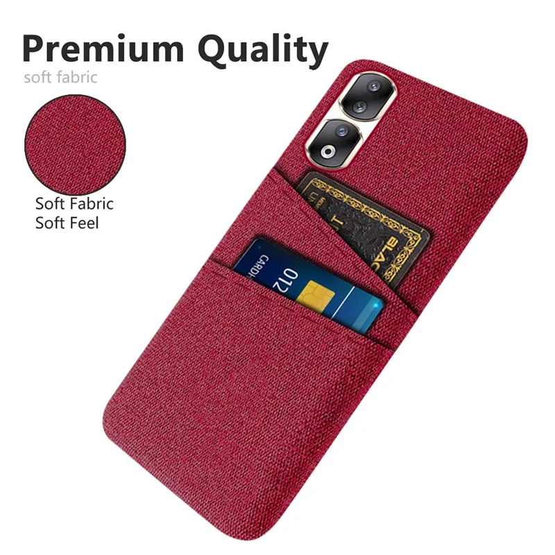 Cloth Texture Phone Cover for Honor 90 Pro , Hard PC + Cloth Protective Case with Dual Card Slots - Red
