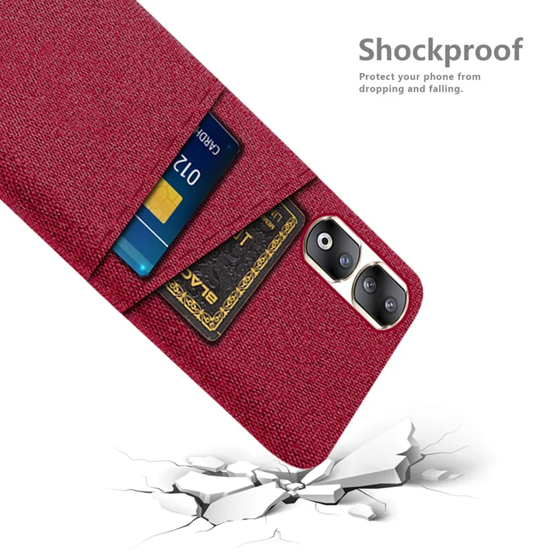 Cloth Texture Phone Cover for Honor 90 Pro , Hard PC + Cloth Protective Case with Dual Card Slots - Red