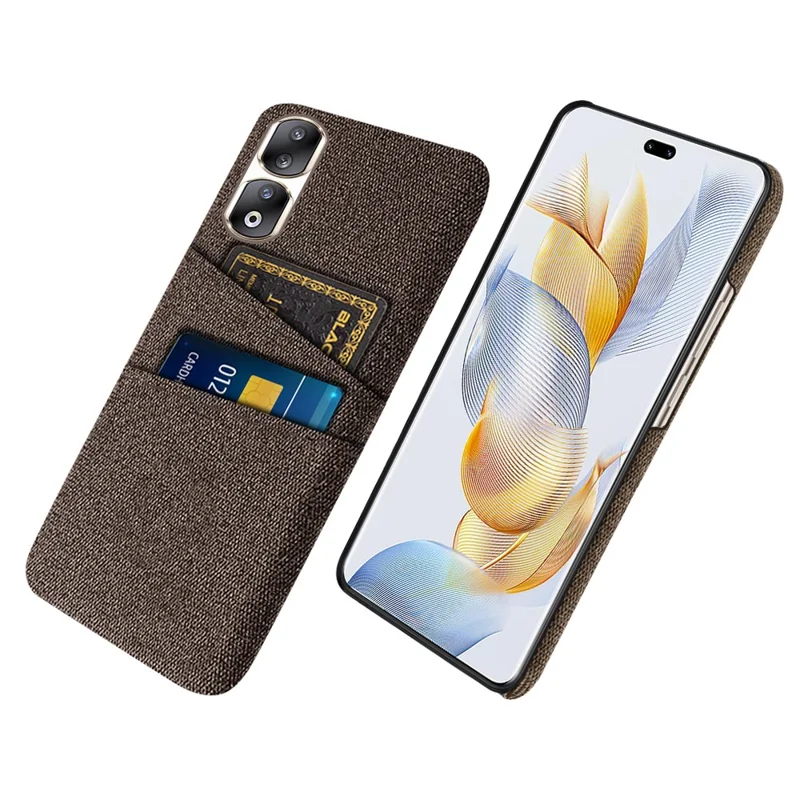 Cloth Texture Phone Cover for Honor 90 Pro , Hard PC + Cloth Protective Case with Dual Card Slots - Brown