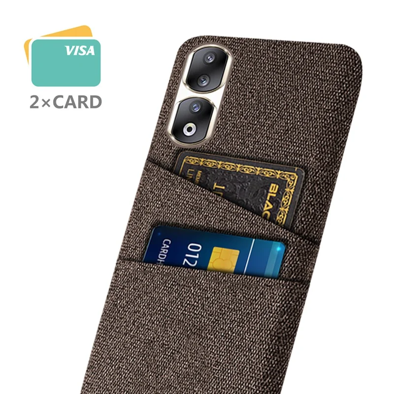 Cloth Texture Phone Cover for Honor 90 Pro , Hard PC + Cloth Protective Case with Dual Card Slots - Brown