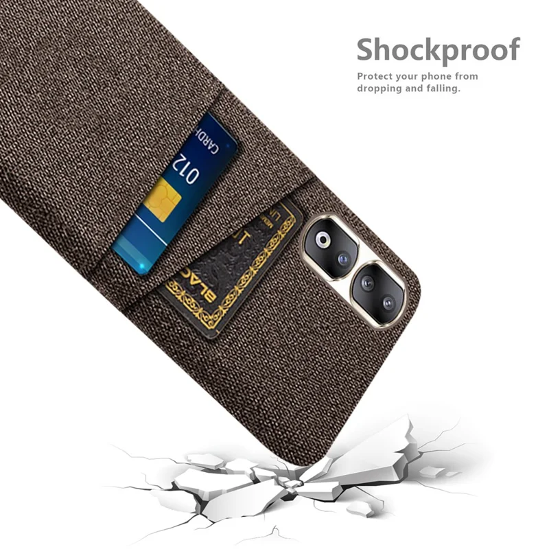 Cloth Texture Phone Cover for Honor 90 Pro , Hard PC + Cloth Protective Case with Dual Card Slots - Brown