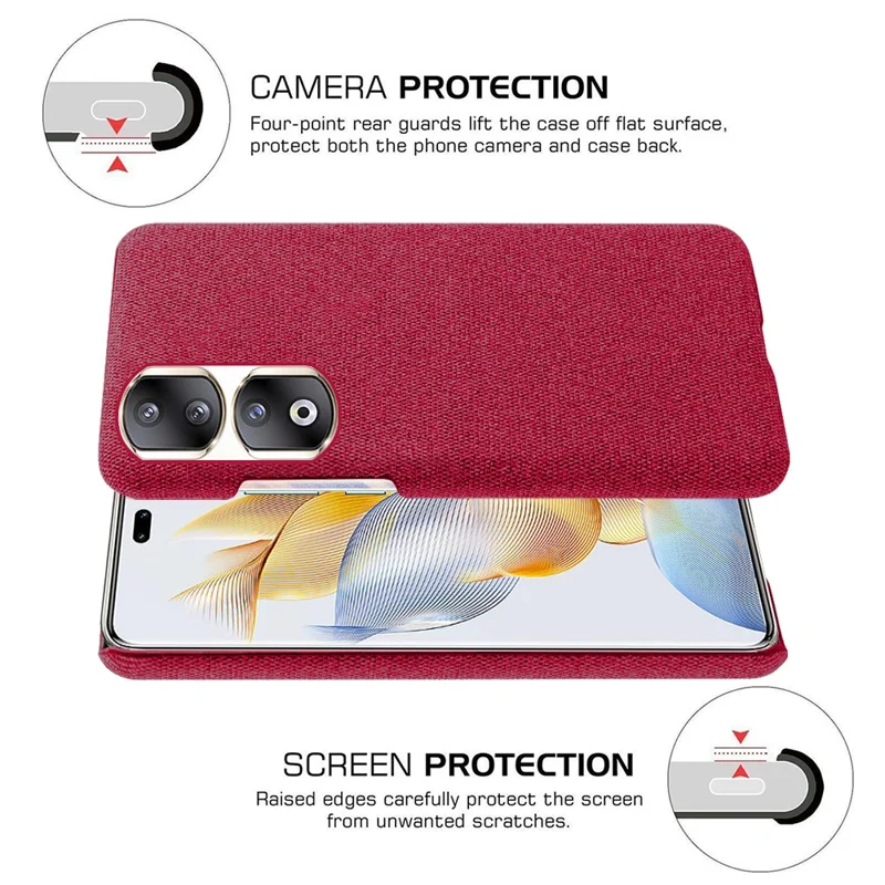 Cloth+Hard PC Protective Phone Case for Honor 90 Pro , Scratch-resistant Cell Phone Cover - Red