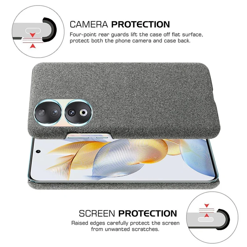 Cloth Texture Phone Case for Honor 90 , Cloth+Hard PC Anti-scratch Phone Cover - Grey