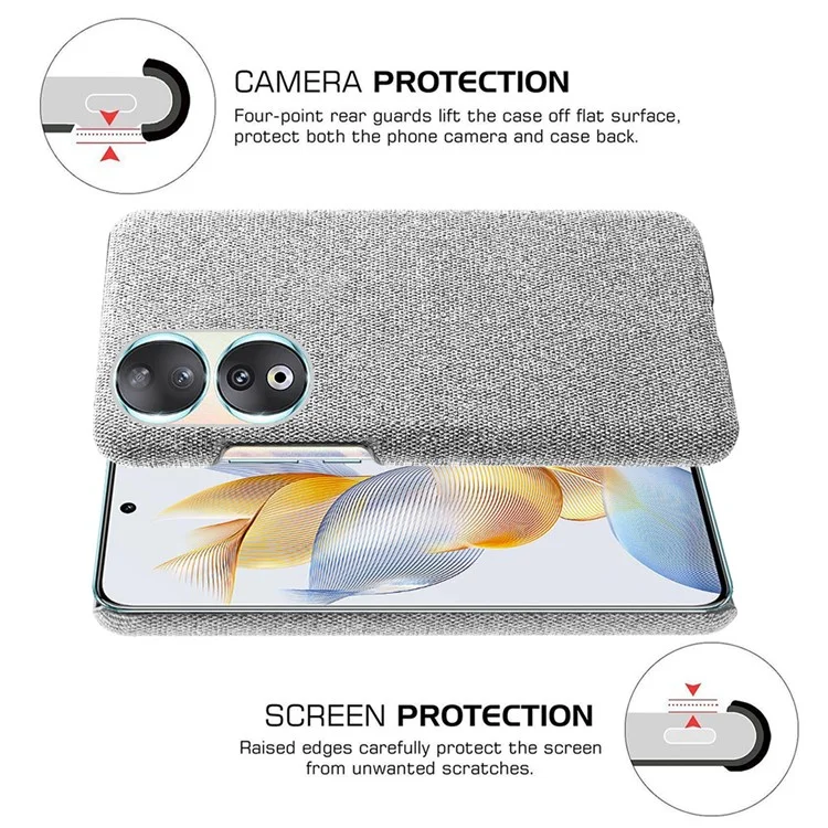 Cloth Texture Phone Case for Honor 90 , Cloth+Hard PC Anti-scratch Phone Cover - Light Grey