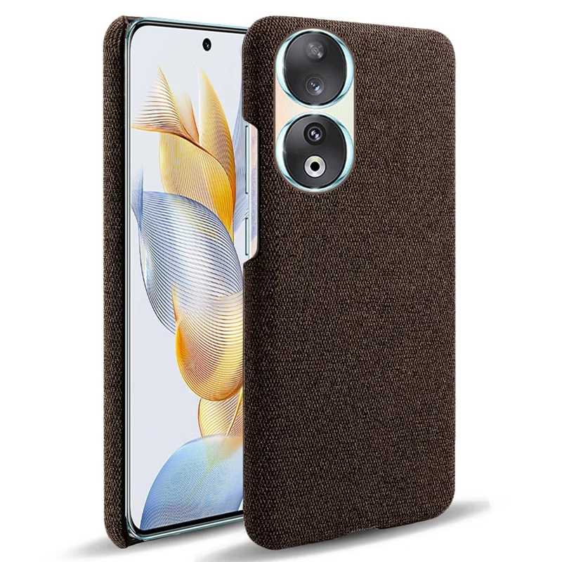 Cloth Texture Phone Case for Honor 90 , Cloth+Hard PC Anti-scratch Phone Cover - Brown