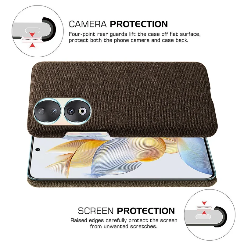 Cloth Texture Phone Case for Honor 90 , Cloth+Hard PC Anti-scratch Phone Cover - Brown