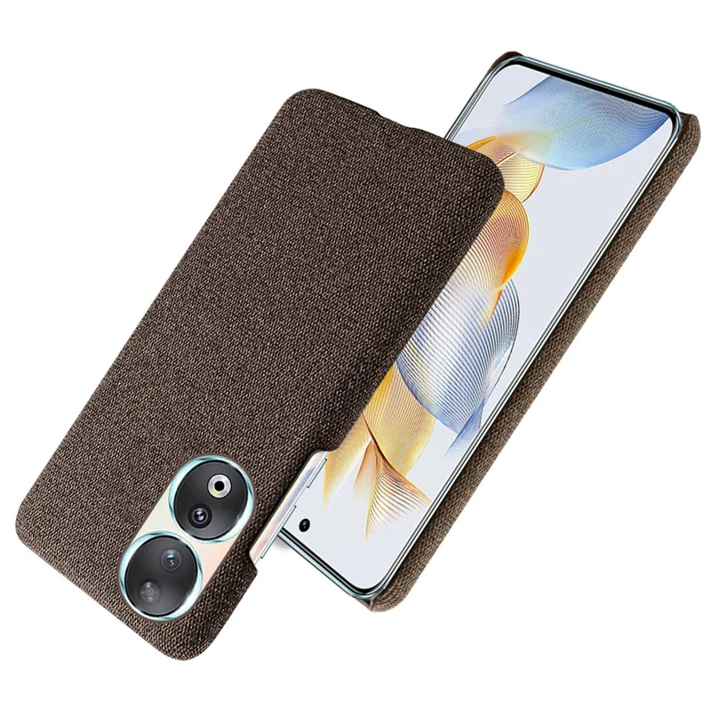 Cloth Texture Phone Case for Honor 90 , Cloth+Hard PC Anti-scratch Phone Cover - Brown