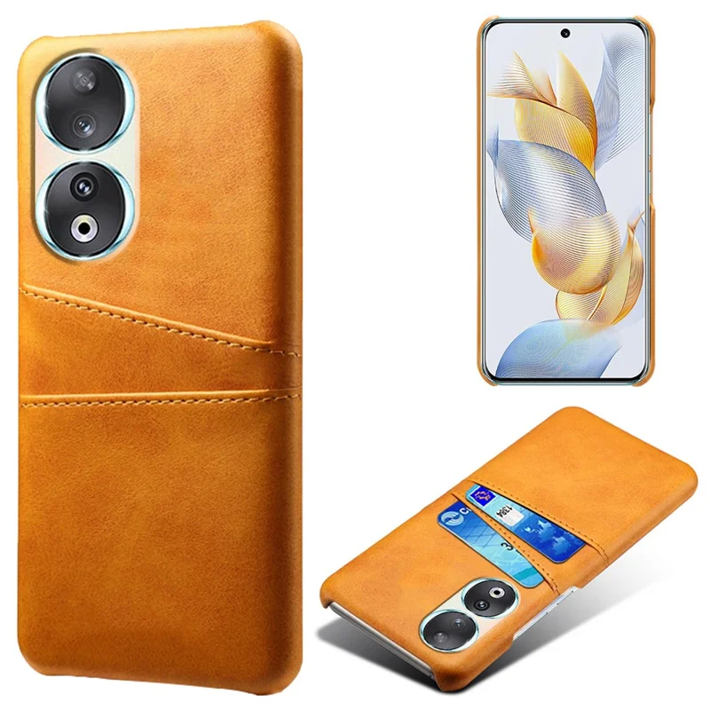 Custodia per telefono con doppio vano porta-carte per Honor 90, cover per smartphone rivestita in pelle PU - Arancione