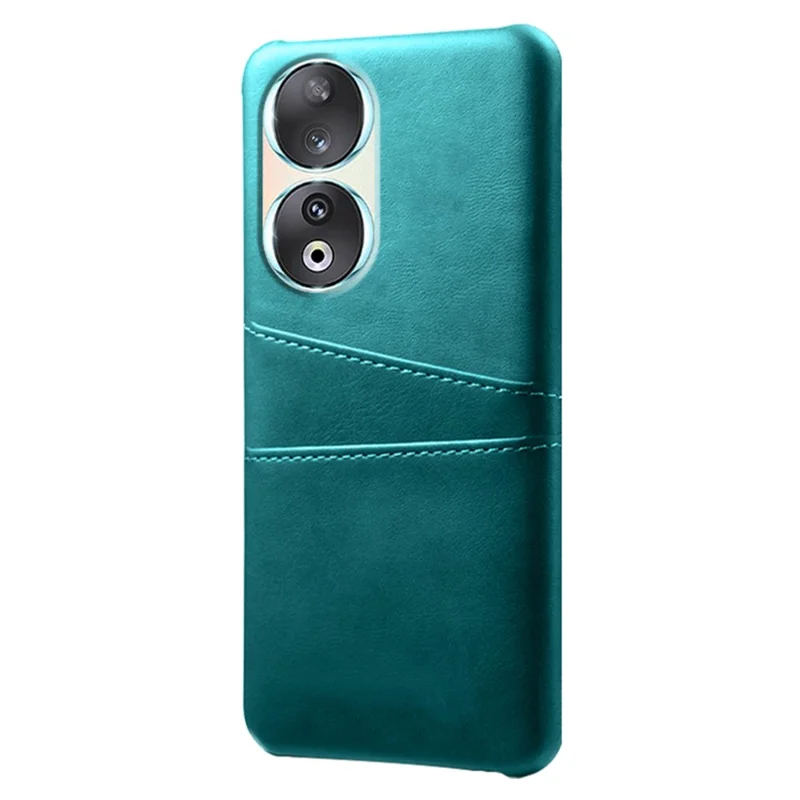 Phone Case with Dual Card Slots for Honor 90 , PU Leather Coated PC Smartphone Cover - Green