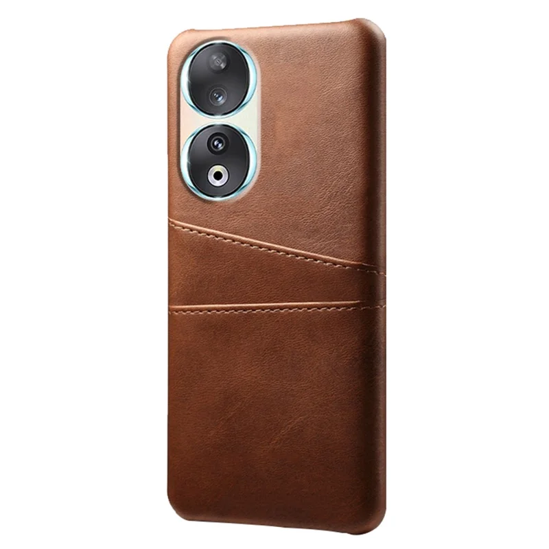 Phone Case with Dual Card Slots for Honor 90 , PU Leather Coated PC Smartphone Cover - Brown