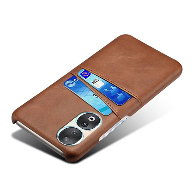 Phone Case with Dual Card Slots for Honor 90 , PU Leather Coated PC Smartphone Cover - Brown