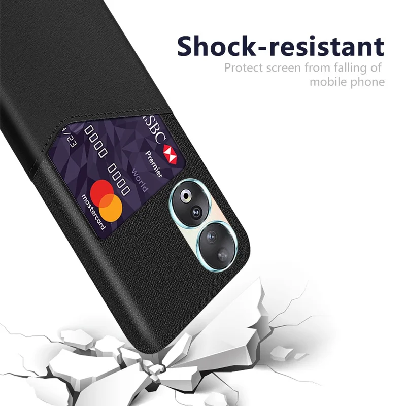 Card Holder Protective Phone Case for Honor 90 , Cloth Texture PU Leather Coated PC Cover - Black