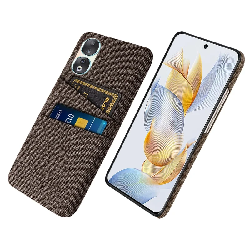 Dual Card Holder Phone Case for Honor 90 , Hard PC + Cloth Anti-scratch Phone Cover - Brown