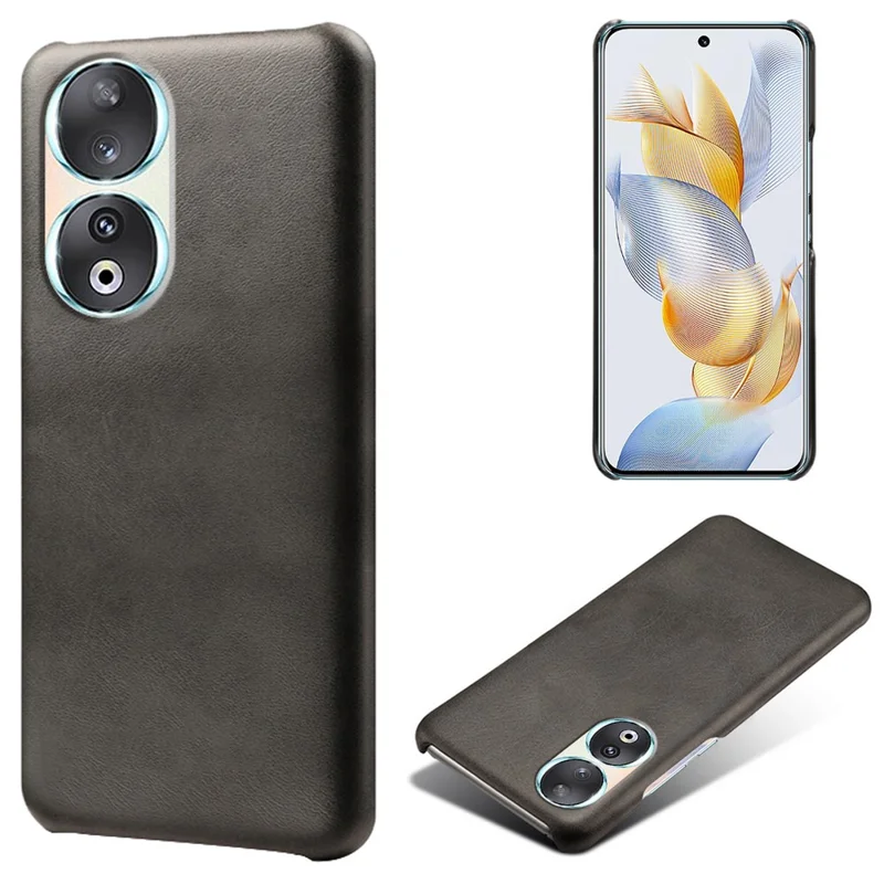For Honor 90 PU Leather Coated Hard PC Cover Calf Texture Shockproof Phone Case - Black