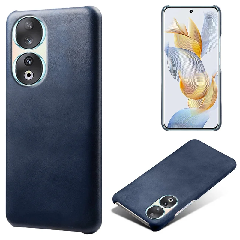 For Honor 90 PU Leather Coated Hard PC Cover Calf Texture Shockproof Phone Case - Blue
