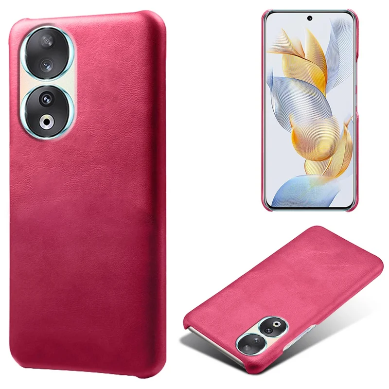 For Honor 90 PU Leather Coated Hard PC Cover Calf Texture Shockproof Phone Case - Rose