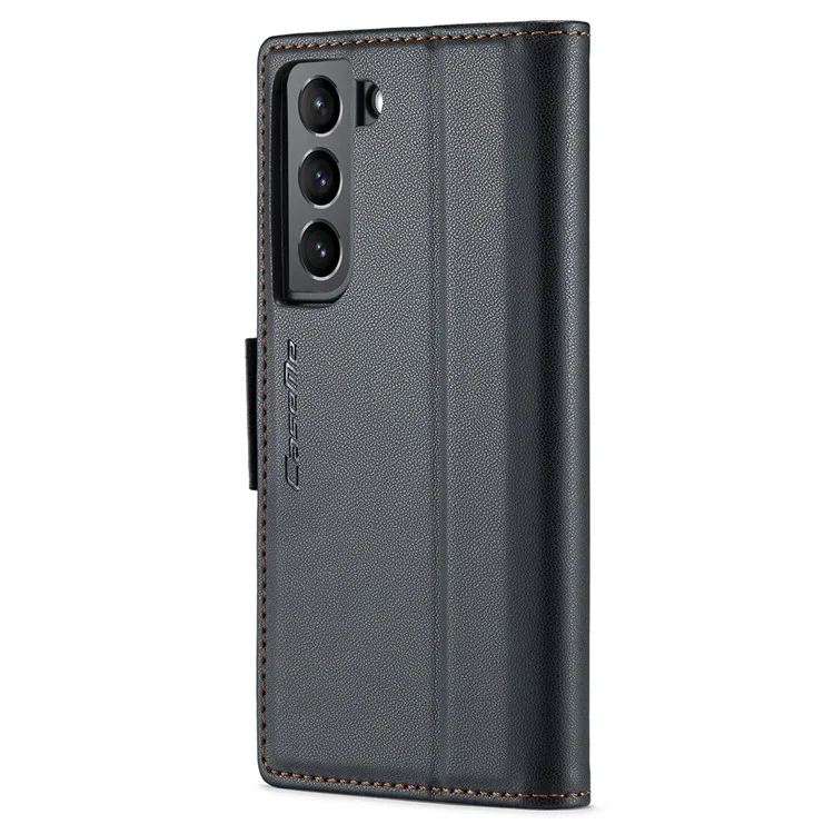 For Samsung Galaxy S21+ 5G Leather Case CASEME 023 RFID Blocking 3 Card Slot Mobile Cover - Black