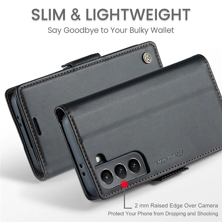 For Samsung Galaxy S21+ 5G Leather Case CASEME 023 RFID Blocking 3 Card Slot Mobile Cover - Black