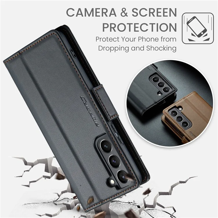 For Samsung Galaxy S21+ 5G Leather Case CASEME 023 RFID Blocking 3 Card Slot Mobile Cover - Black