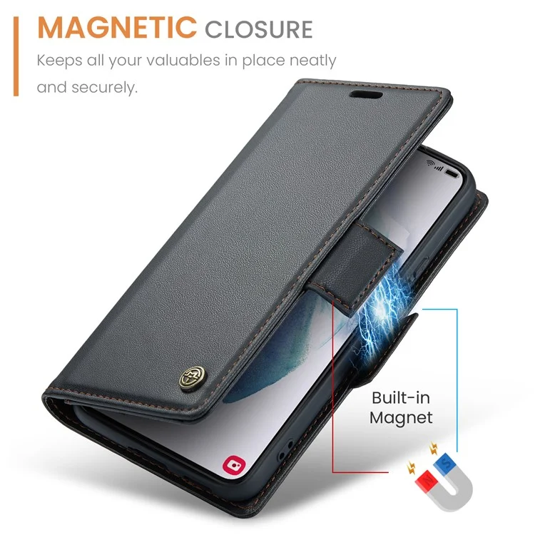 For Samsung Galaxy S21+ 5G Leather Case CASEME 023 RFID Blocking 3 Card Slot Mobile Cover - Black