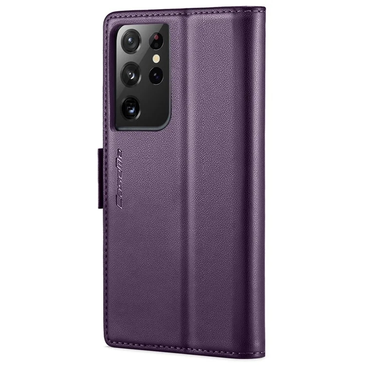 For Samsung Galaxy S21 Ultra 5G Leather Case CASEME 023 RFID Blocking 3 Card Slot Mobile Cover - Purple