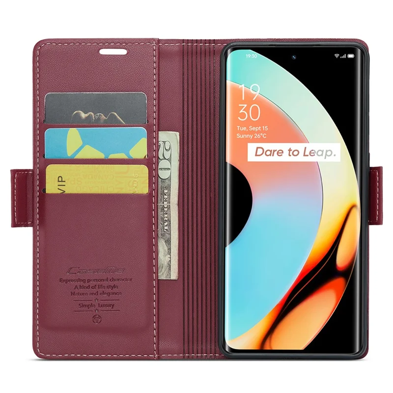 CASEME 023 Series для Realme 10 Pro+ 5G Кожаный телефонный чехол-книжка с текстурой личи RFID-блокировка Чехол-кошелек со стандом - Красный