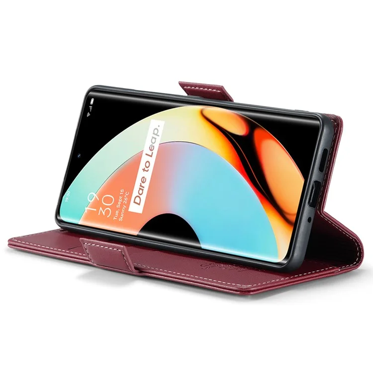 CASEME 023 Series для Realme 10 Pro+ 5G Кожаный телефонный чехол-книжка с текстурой личи RFID-блокировка Чехол-кошелек со стандом - Красный