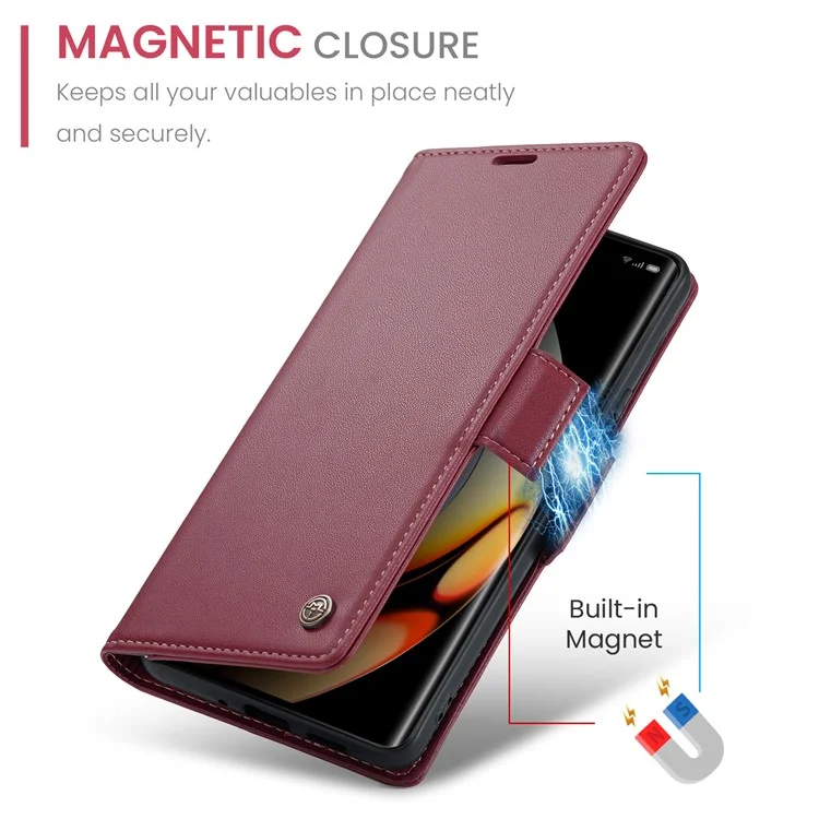 CASEME 023 Series для Realme 10 Pro+ 5G Кожаный телефонный чехол-книжка с текстурой личи RFID-блокировка Чехол-кошелек со стандом - Красный