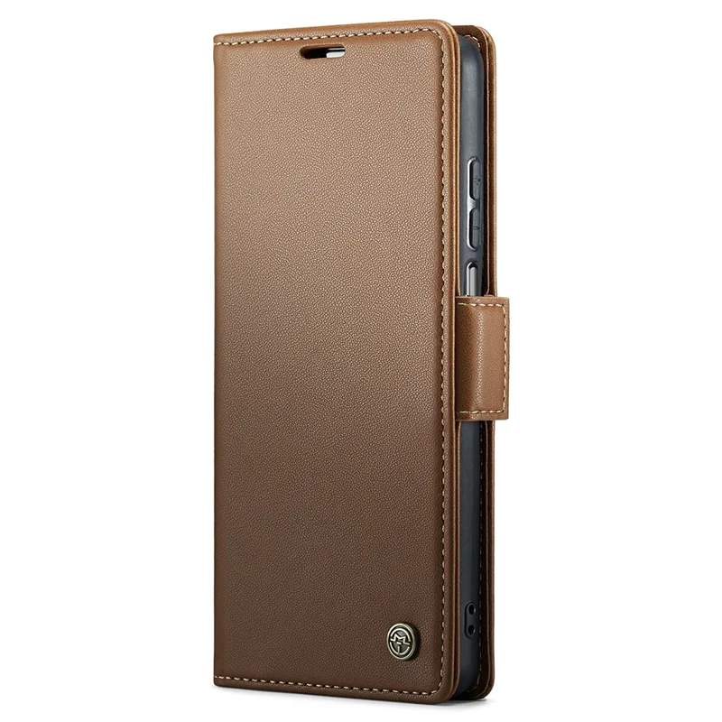 For Samsung Galaxy A12 Leather Case CASEME 023 RFID Blocking 3 Card Slot Mobile Cover - Brown