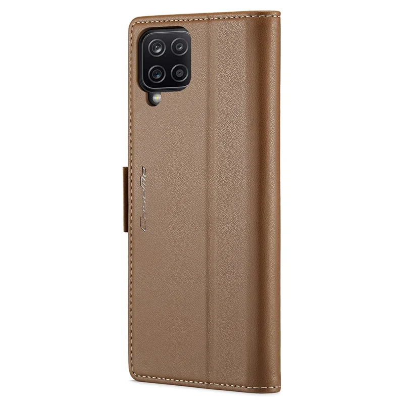 For Samsung Galaxy A12 Leather Case CASEME 023 RFID Blocking 3 Card Slot Mobile Cover - Brown