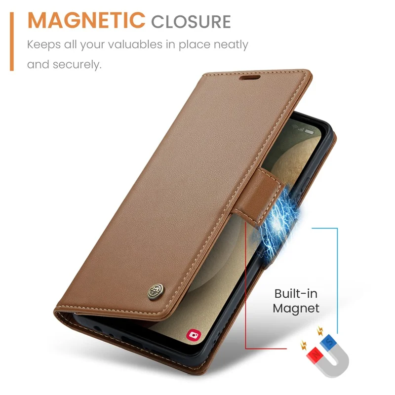 For Samsung Galaxy A12 Leather Case CASEME 023 RFID Blocking 3 Card Slot Mobile Cover - Brown