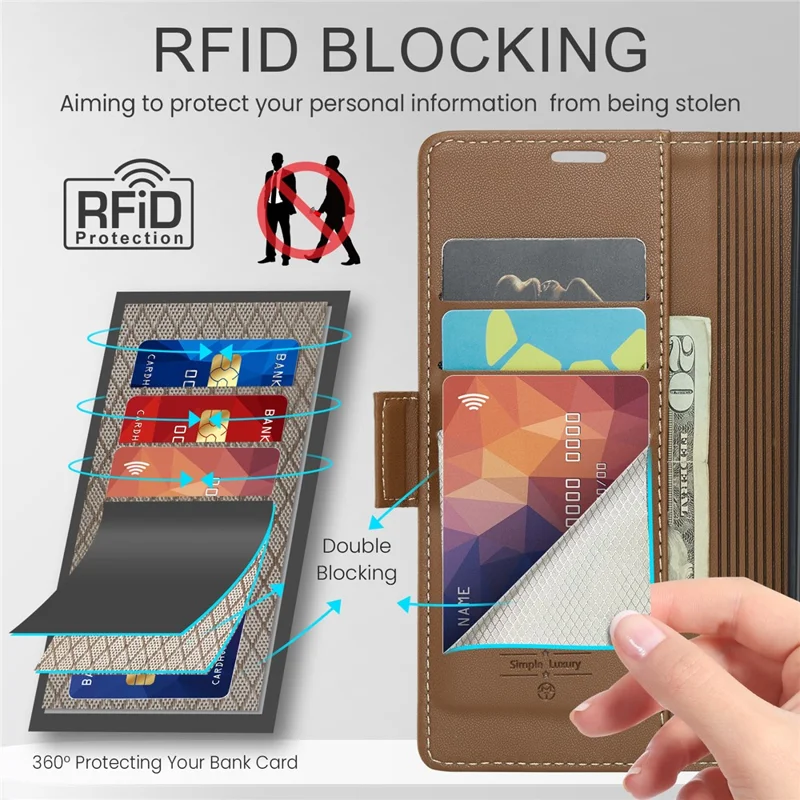 For Samsung Galaxy A12 Leather Case CASEME 023 RFID Blocking 3 Card Slot Mobile Cover - Brown